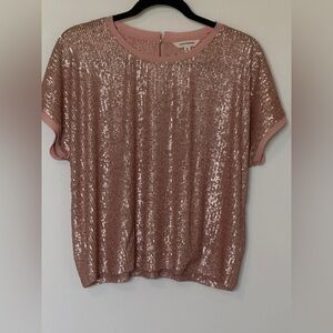 Lucky Brand Sequin Top Blush Pink Medium NWOT Holiday Party Sparkle Shirt